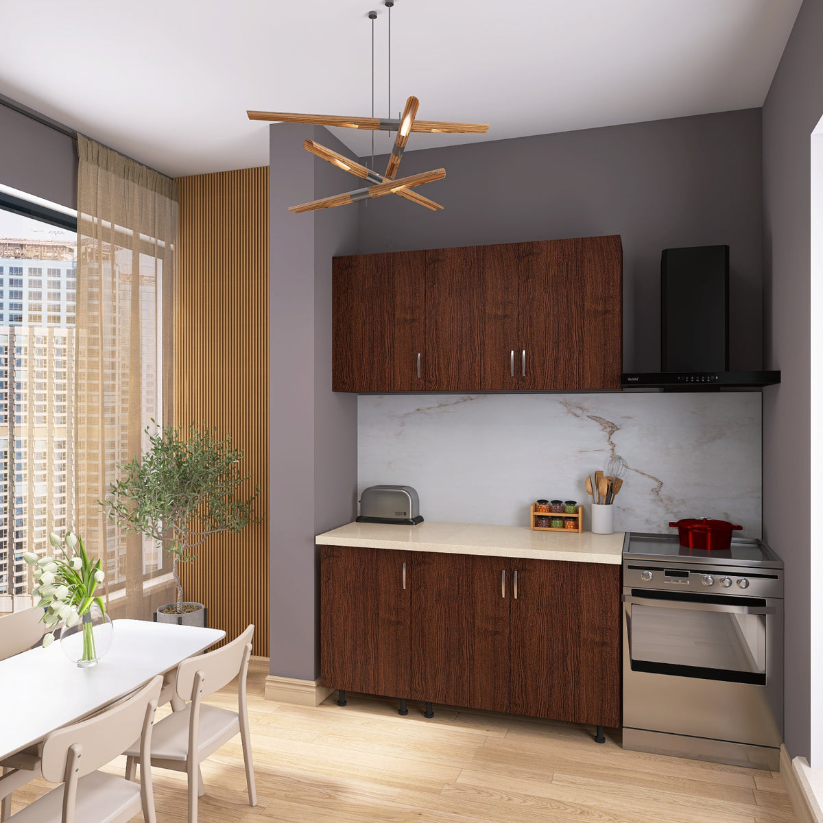 Bucatarie ELA 120, Culoare Wenge, Material PAL 18mm, Blat Termorezistent - imagine 3