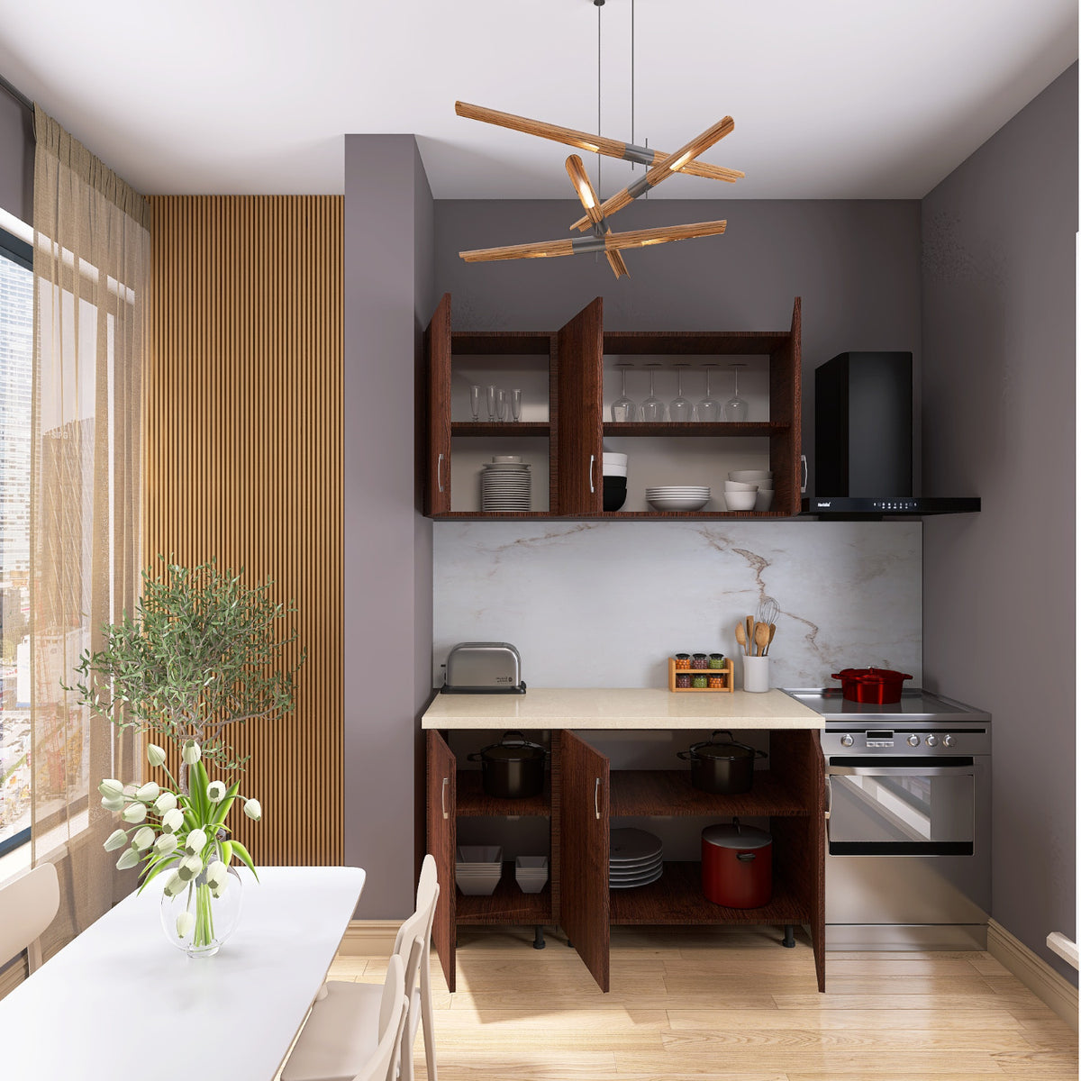 Bucatarie ELA 120, Culoare Wenge, Material PAL 18mm, Blat Termorezistent - imagine 2