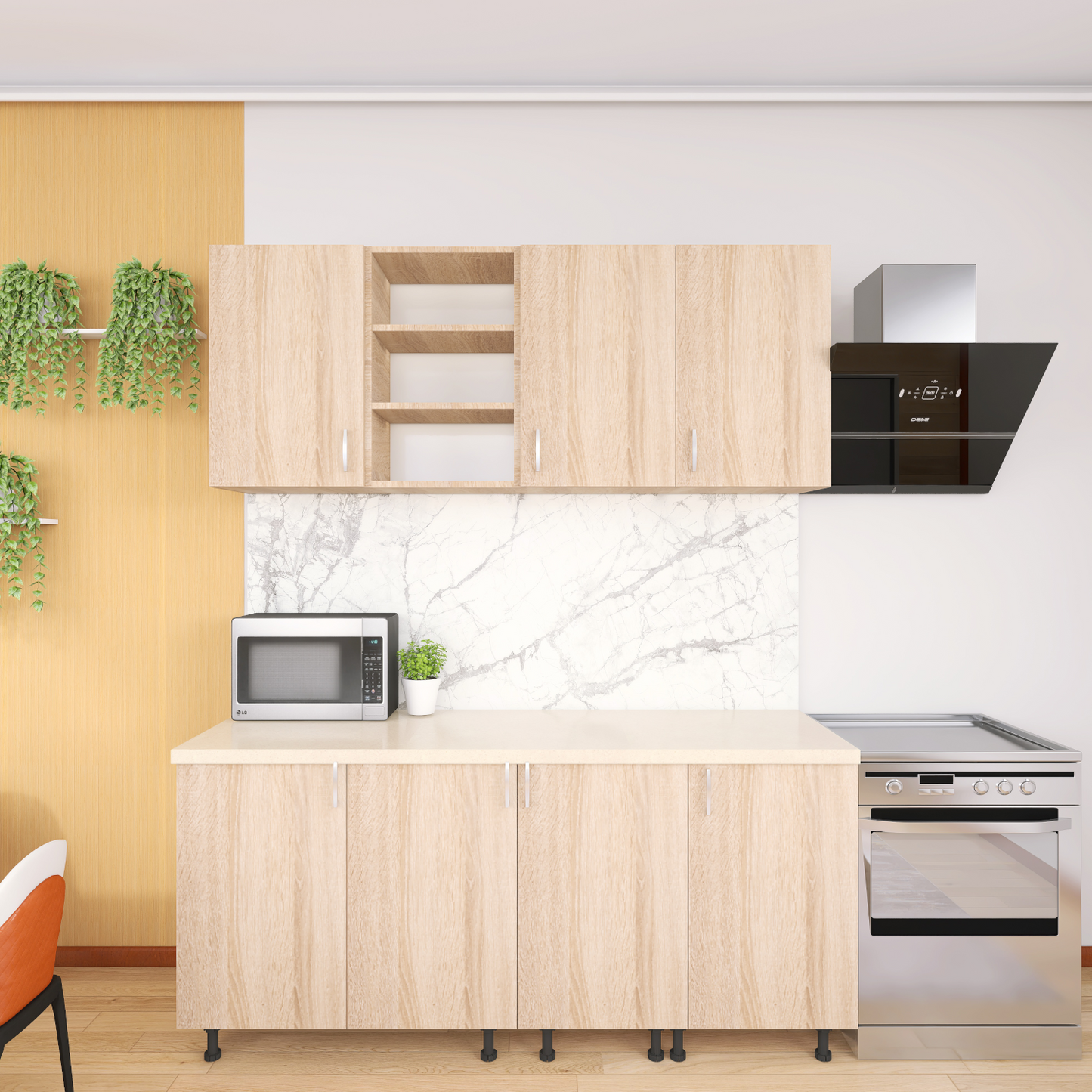 Bucatarie ELA 160 cm , Culoare Sonoma, Material PAL 18mm, Blat Termorezistent