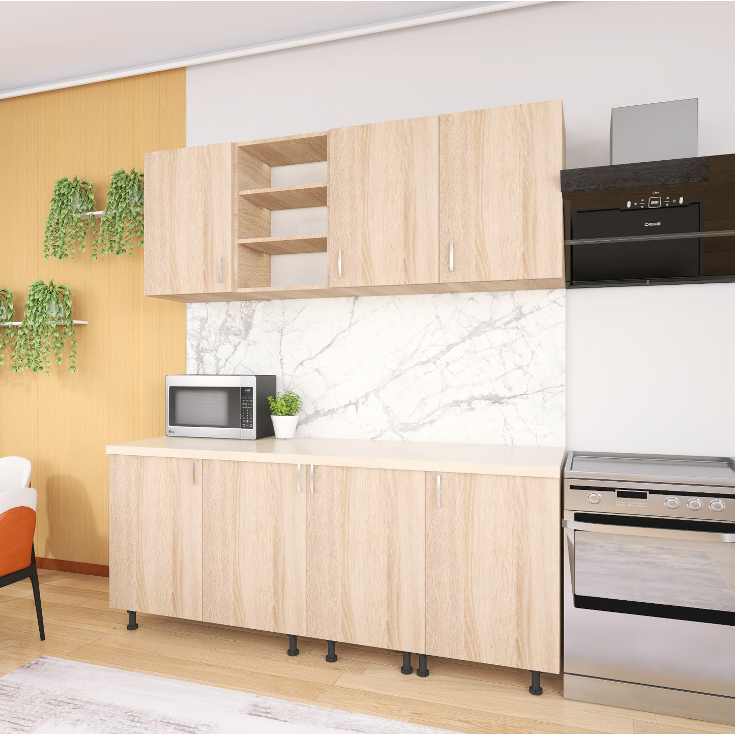 Bucatarie ELA 160 cm , Culoare Sonoma, Material PAL 18mm, Blat Termorezistent - imagine 3