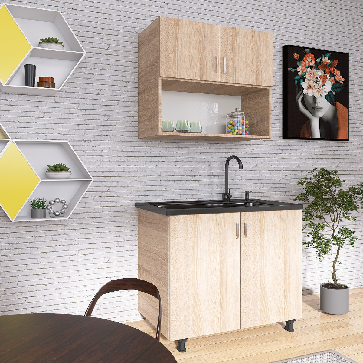 Bucatarie Lia 80cm, Culoare Sonoma, Material PAL 18mm - imagine 3