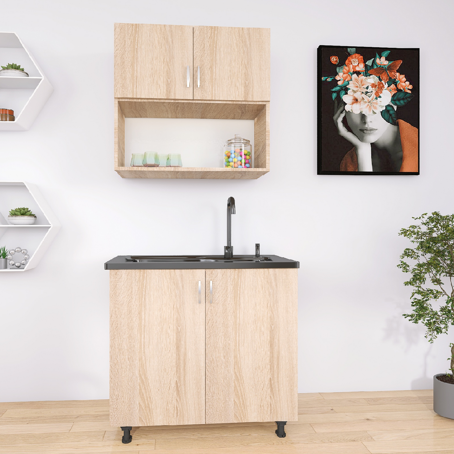 Bucatarie Lia 80cm, Culoare Sonoma, Material PAL 18mm - imagine 4