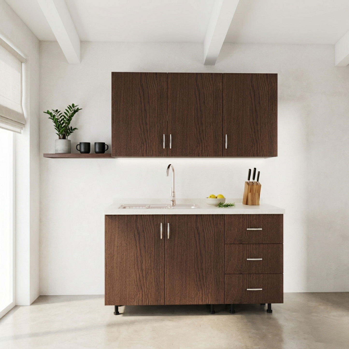 Bucatarie Maia 100 cm, Pal 18mm, Culoare WENGE, Blat Termorezistent 2.8 cm