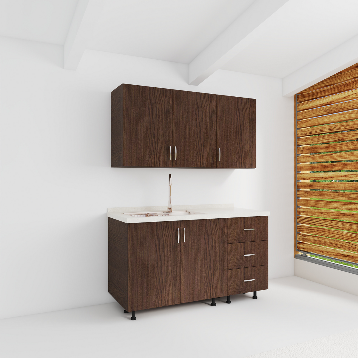 Bucatarie Maia 100 cm, Pal 18mm, Culoare WENGE, Blat Termorezistent 2.8 cm - imagine 3