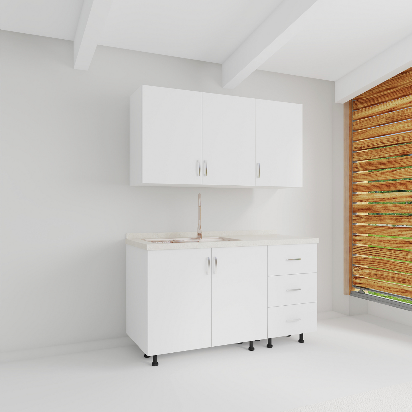 Bucatarie Maia 120 cm, Pal 18mm, Culoare ALB, Blat Termorezistent 2.8 cm - imagine 2