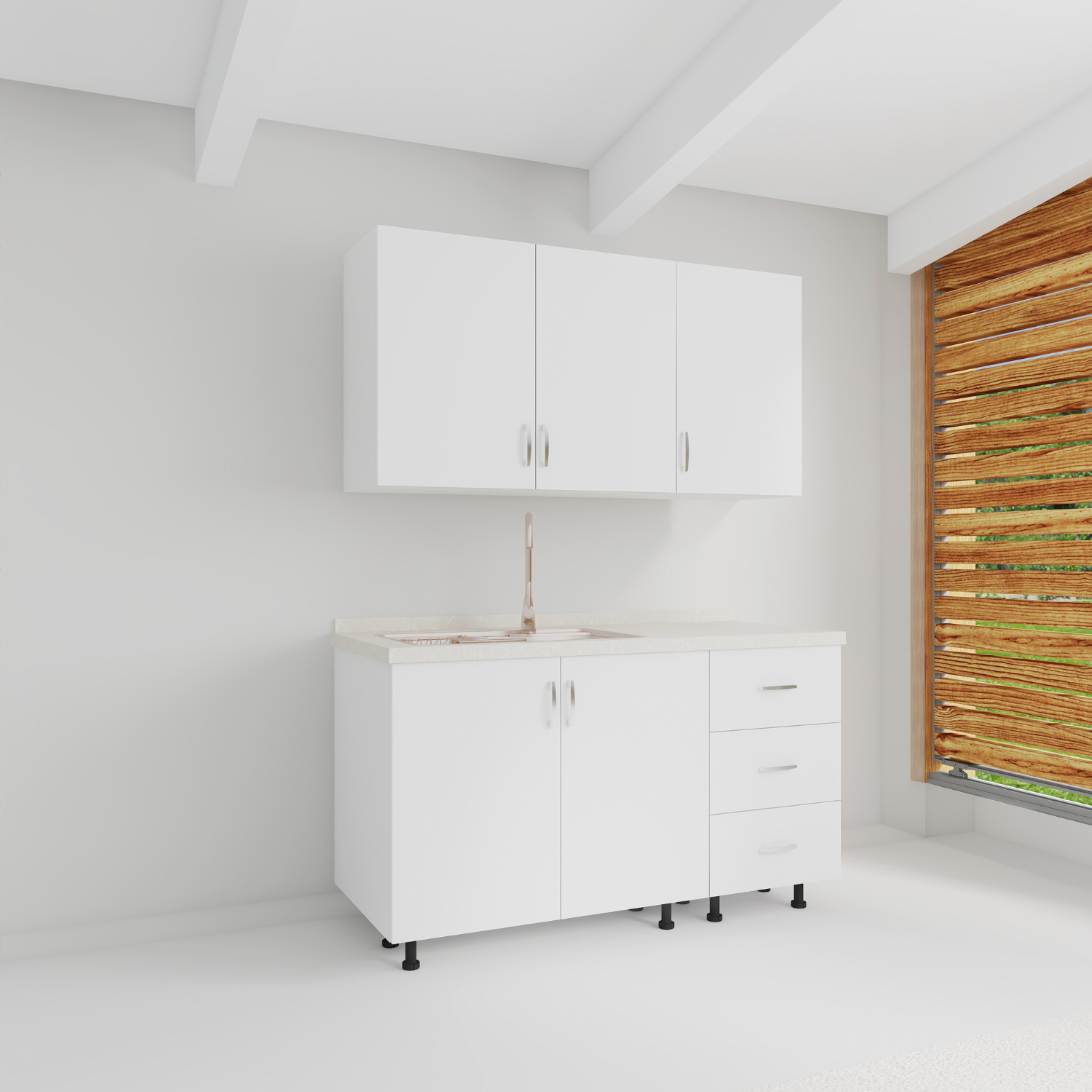 Bucatarie Maia 120 cm, Pal 18mm, Culoare ALB, Blat Termorezistent 2.8 cm - imagine 2