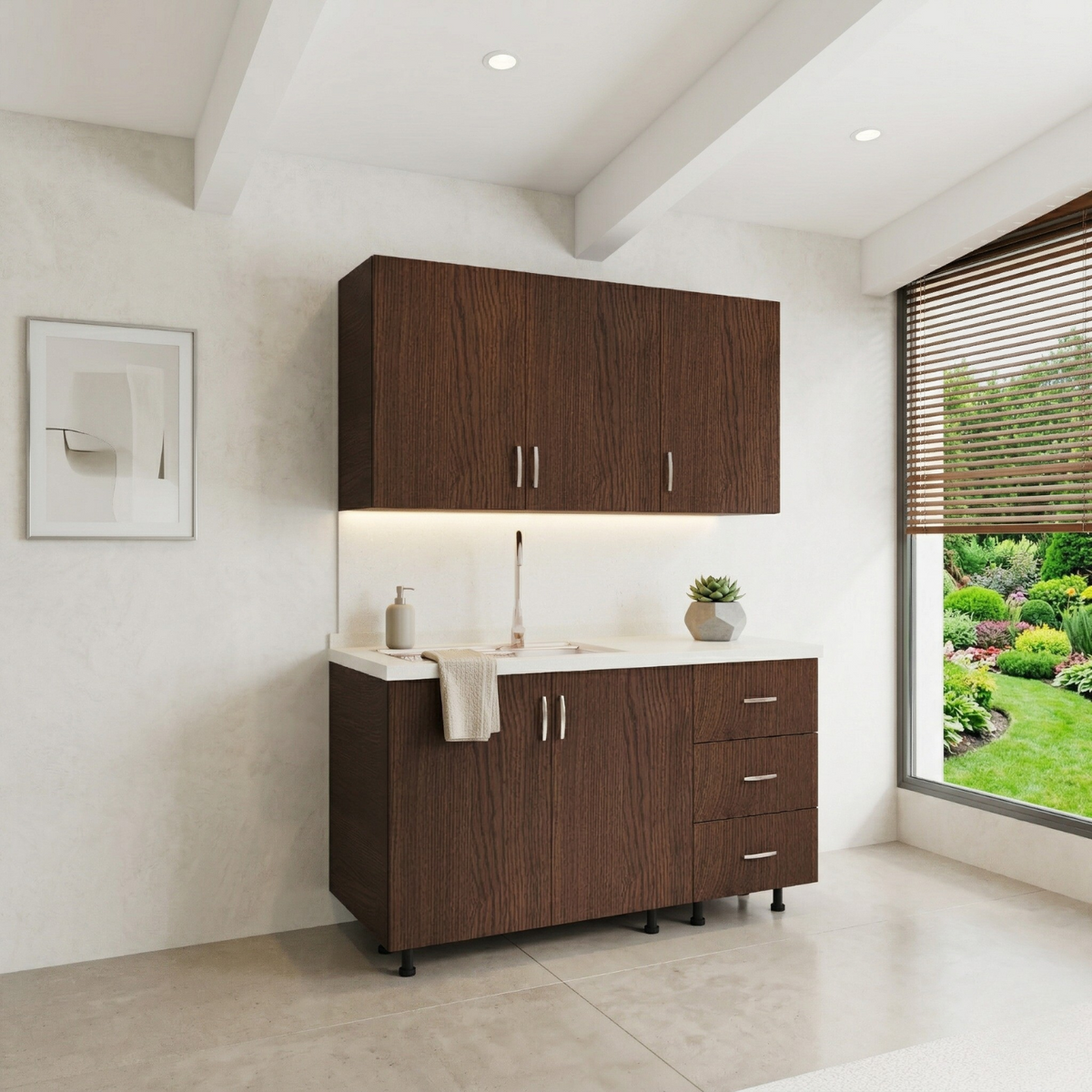Bucatarie Maia 120 cm, Pal 18mm, Culoare WENGE, Blat Termorezistent 2.8 cm