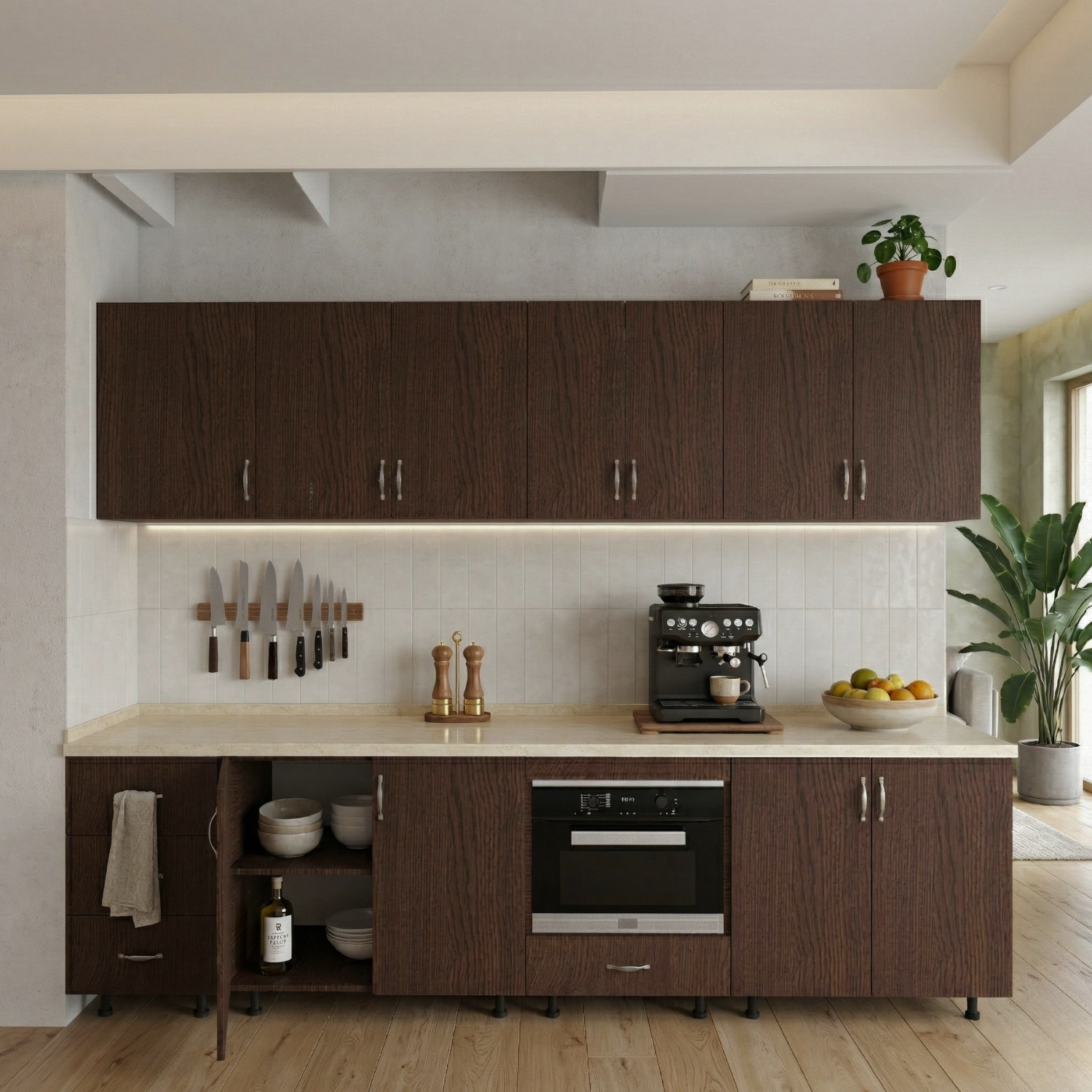Bucatarie Modulara 260 cm, Picioare Reglabile, Material Pal 18mm, Culoare WENGE