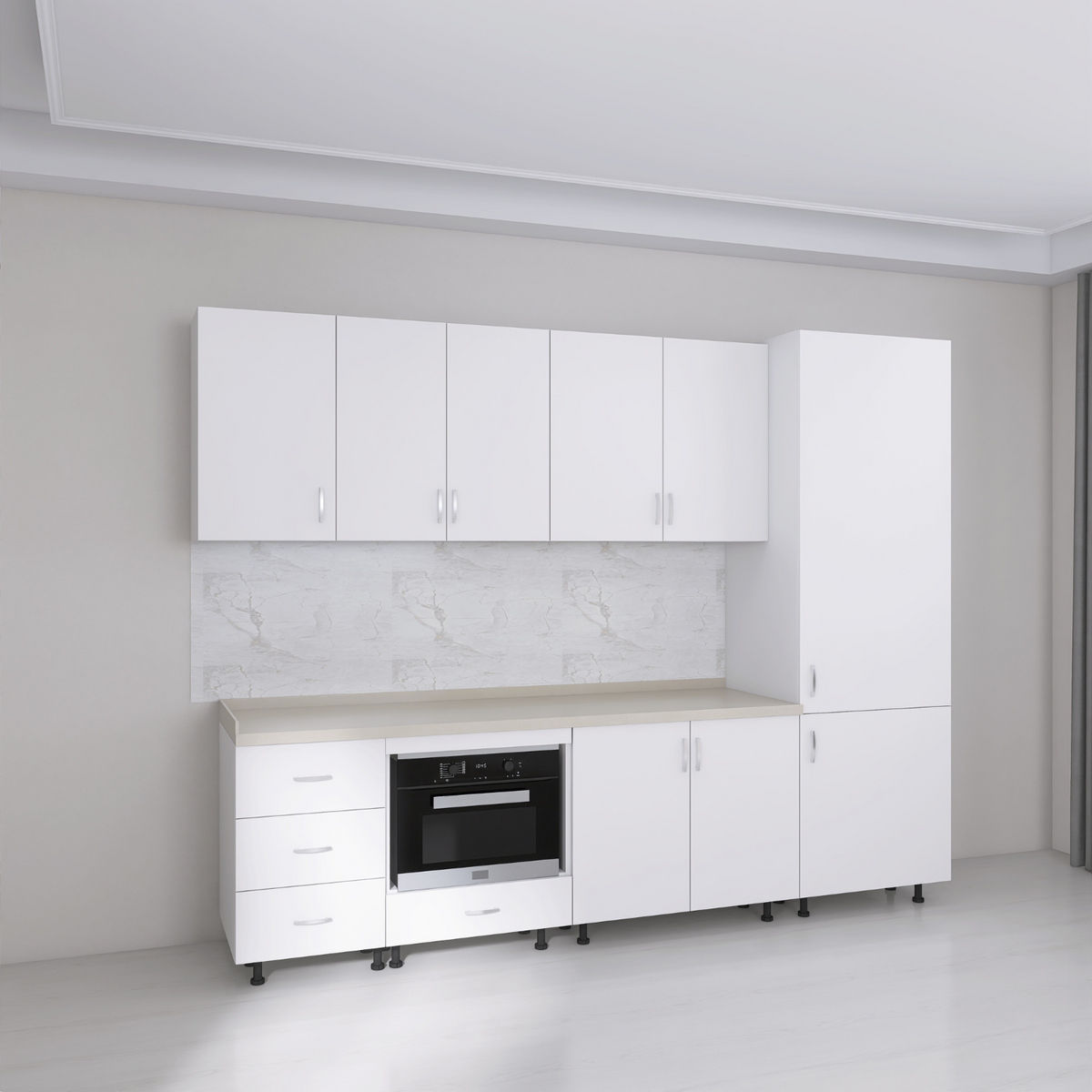 Bucatarie Modulara Adina 240cm ,Picioare Reglabile, Material Pal 18mm, Culoare Alb - imagine 3