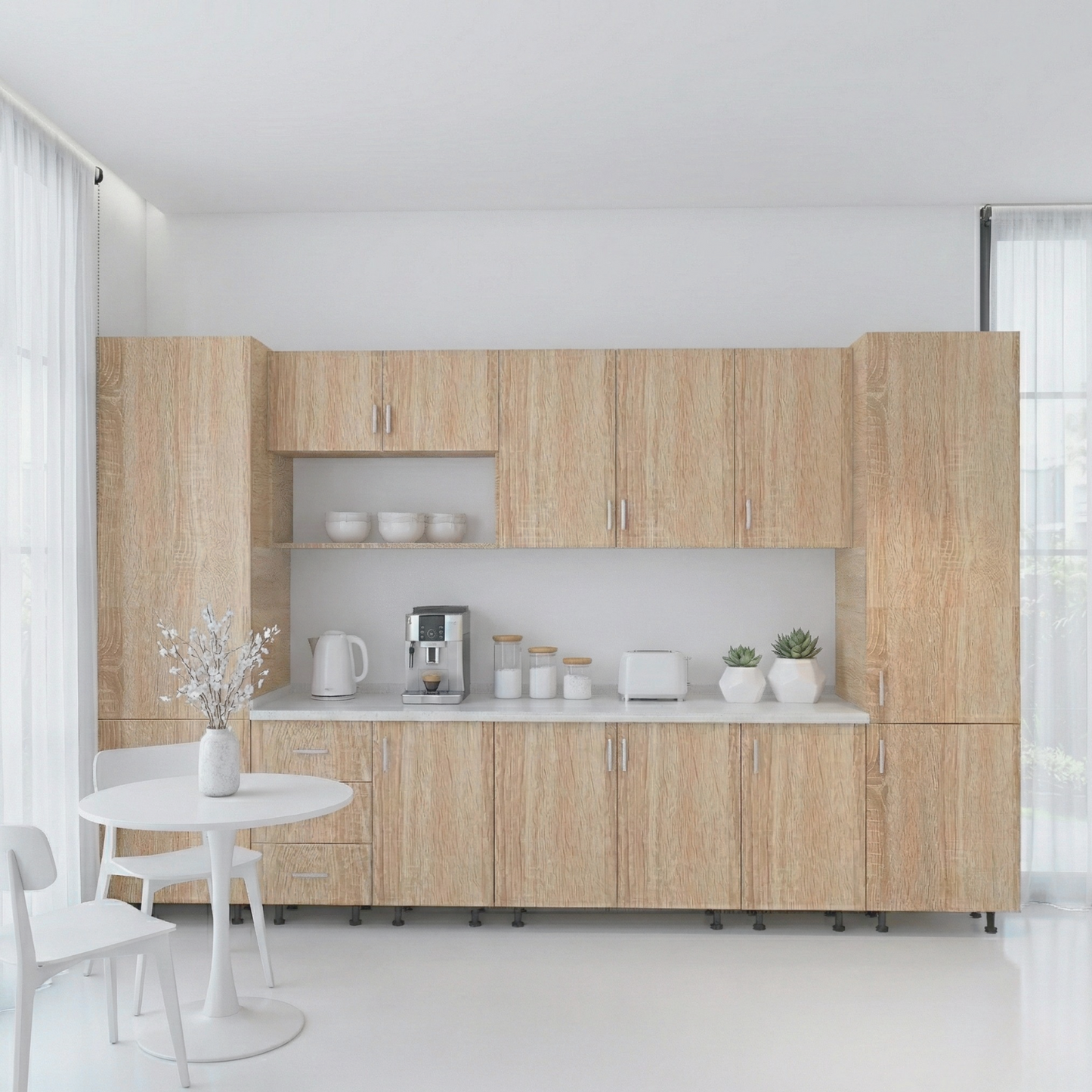 Bucatarie Modulara Adina 320cm,Picioare Reglabile, Material Pal 18mm, Culoare Stejar Sonoma
