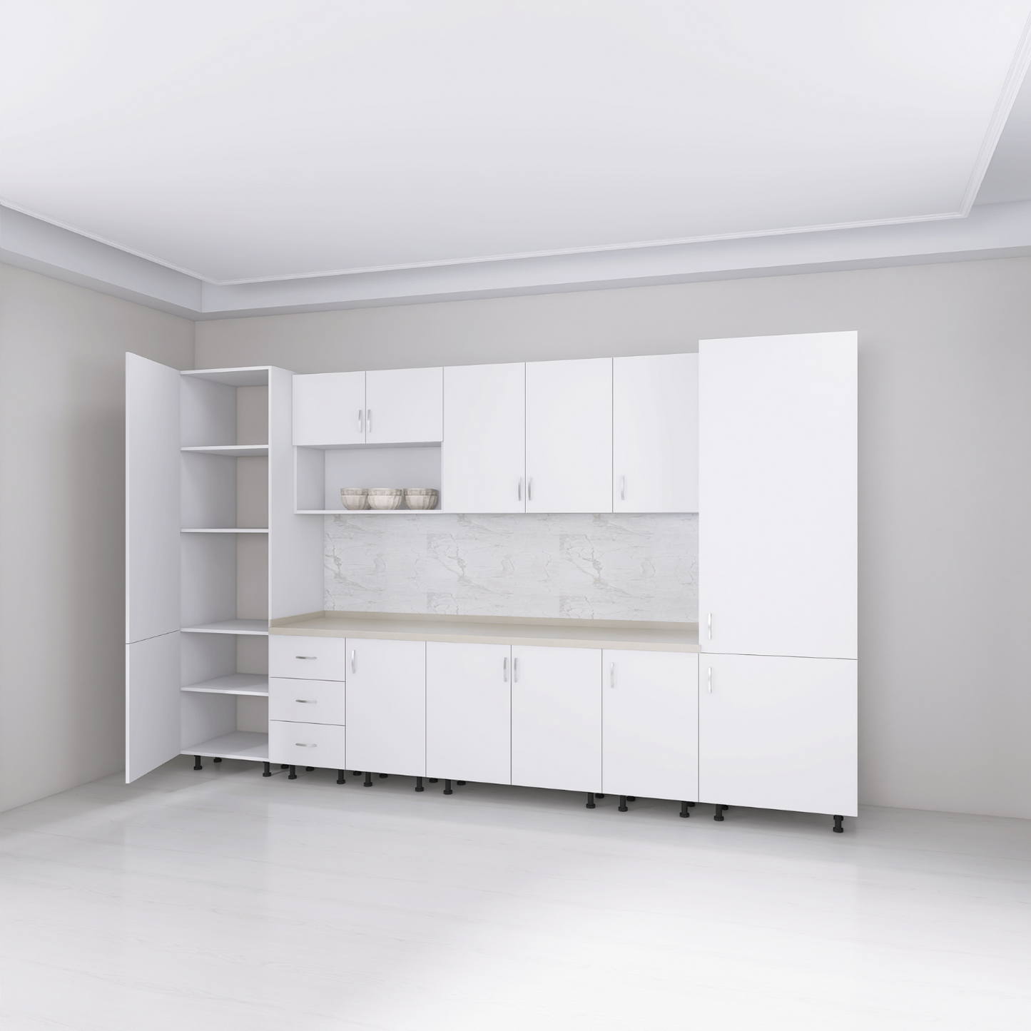 Bucatarie Modulara Adina 320cm,Picioare Reglabile, Material Pal 18mm, Culoare Alb - imagine 3