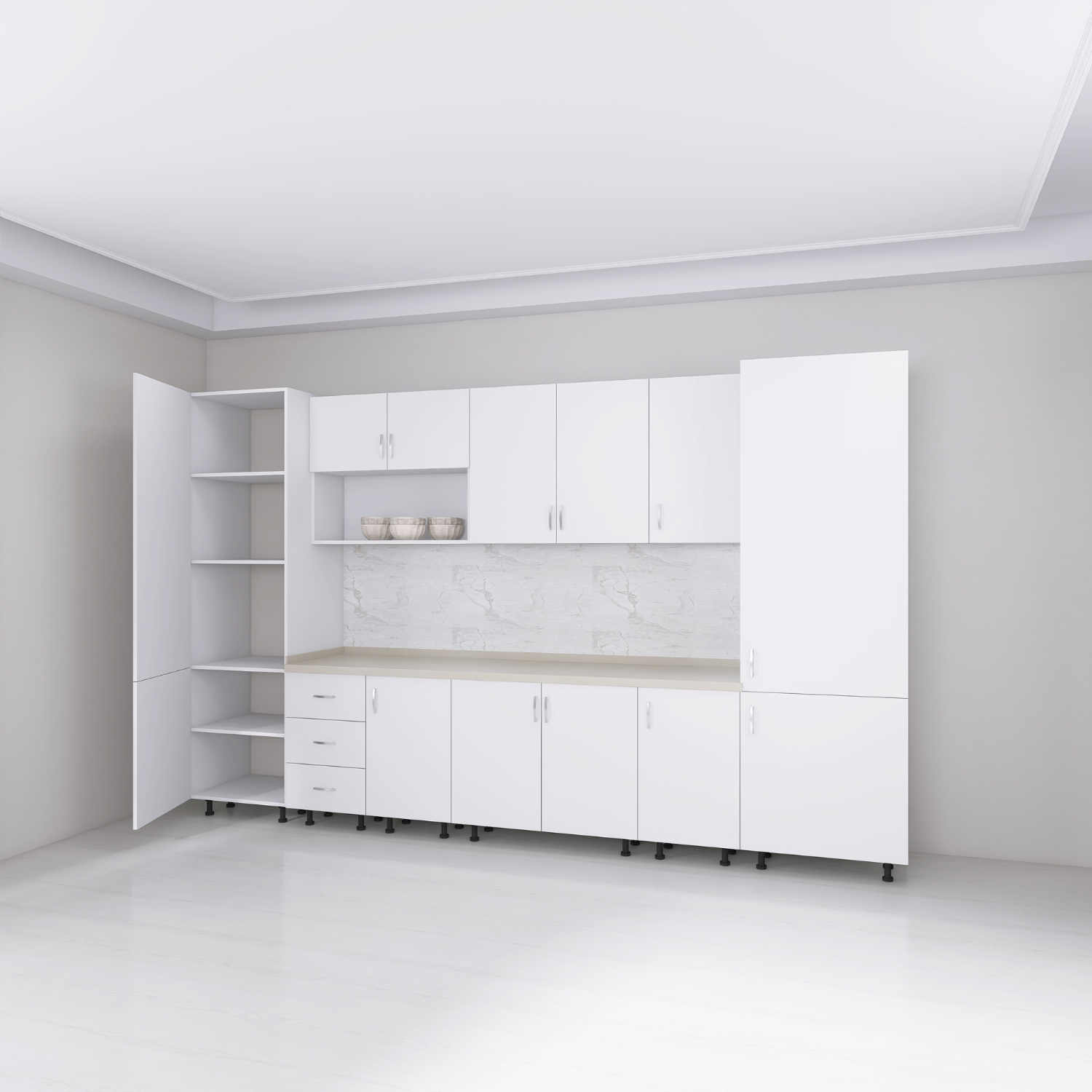 Bucatarie Modulara Adina 320cm,Picioare Reglabile, Material Pal 18mm, Culoare Alb - imagine 3