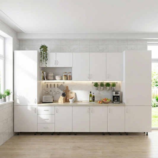 Bucatarie Modulara Adina 320cm,Picioare Reglabile, Material Pal 18mm, Culoare Alb