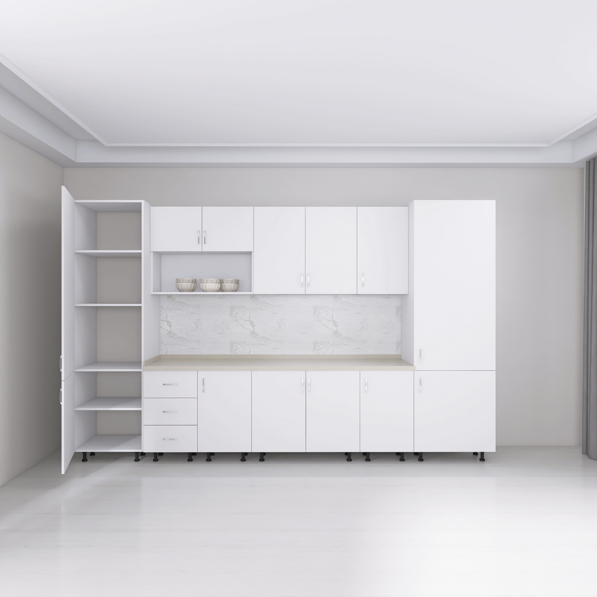 Bucatarie Modulara Adina 320cm,Picioare Reglabile, Material Pal 18mm, Culoare Alb - imagine 4