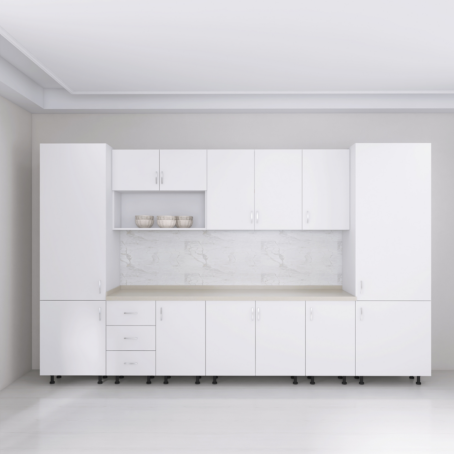 Bucatarie Modulara Adina 320cm,Picioare Reglabile, Material Pal 18mm, Culoare Alb - imagine 2