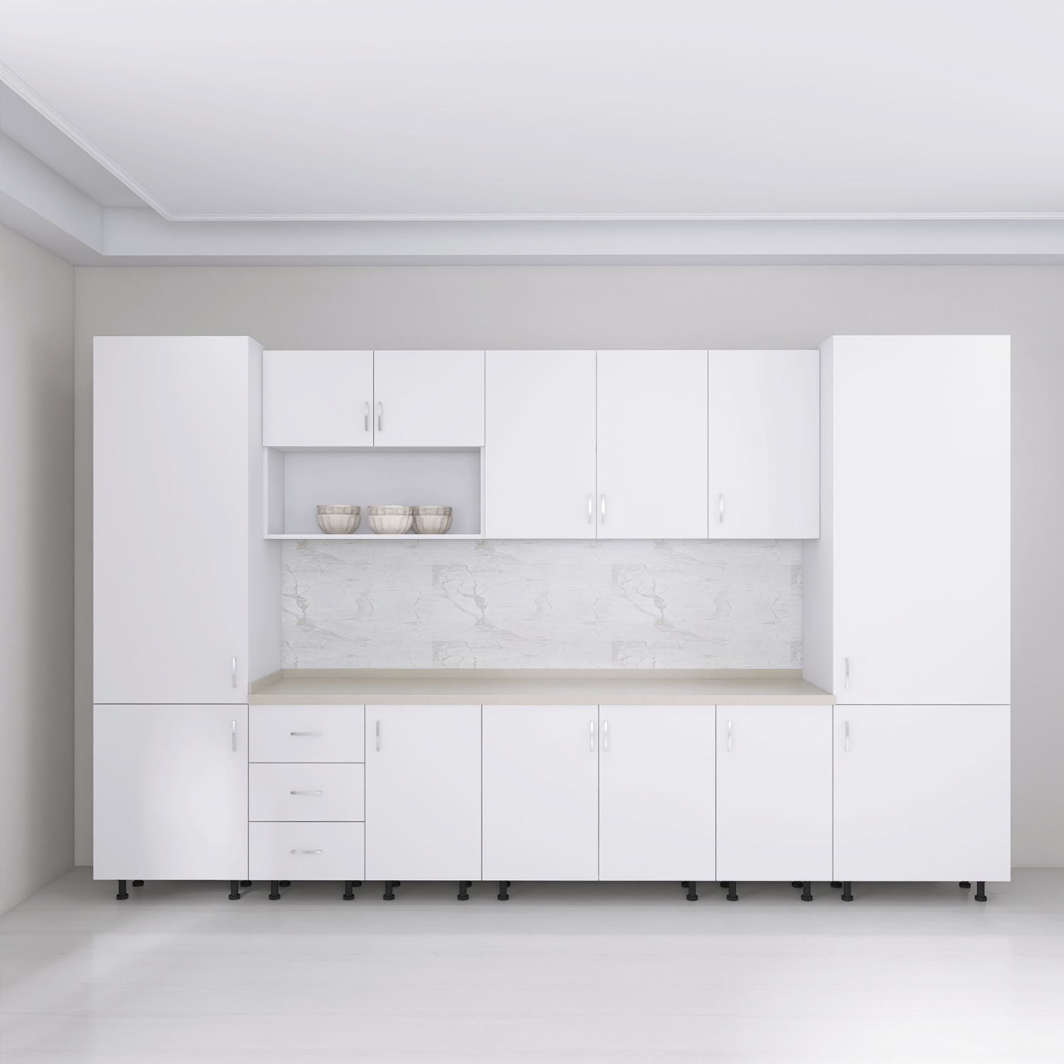 Bucatarie Modulara Adina 320cm,Picioare Reglabile, Material Pal 18mm, Culoare Alb - imagine 2