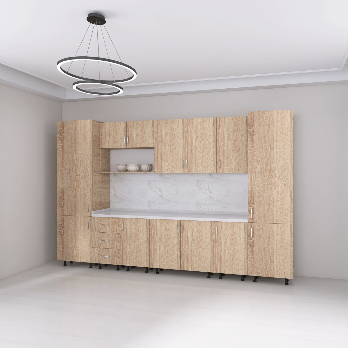 Bucatarie Modulara Adina 320cm,Picioare Reglabile, Material Pal 18mm, Culoare Stejar Sonoma - imagine 2