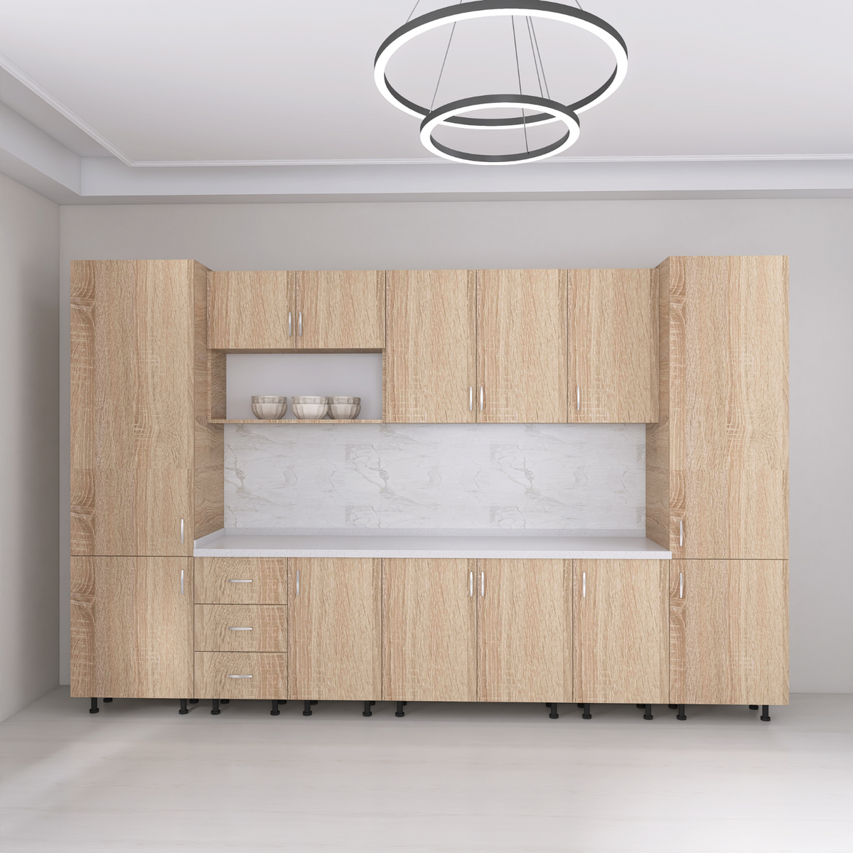 Bucatarie Modulara Adina 320cm,Picioare Reglabile, Material Pal 18mm, Culoare Stejar Sonoma - imagine 3