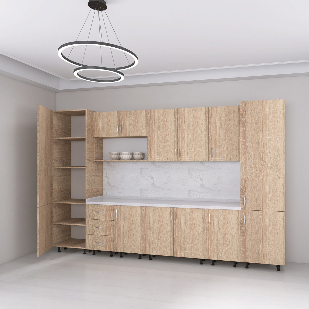 Bucatarie Modulara Adina 320cm,Picioare Reglabile, Material Pal 18mm, Culoare Stejar Sonoma - imagine 4