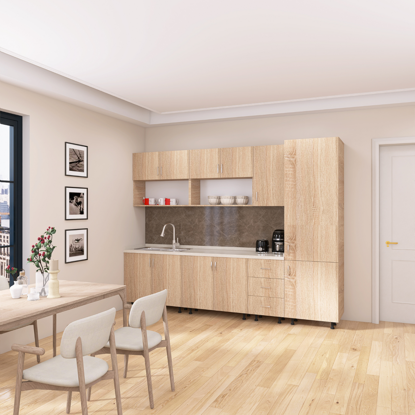 Bucatarie Modulara CORA 260 cm, Material PAL 18mm, Culoare Stejar Sonoma - imagine 4