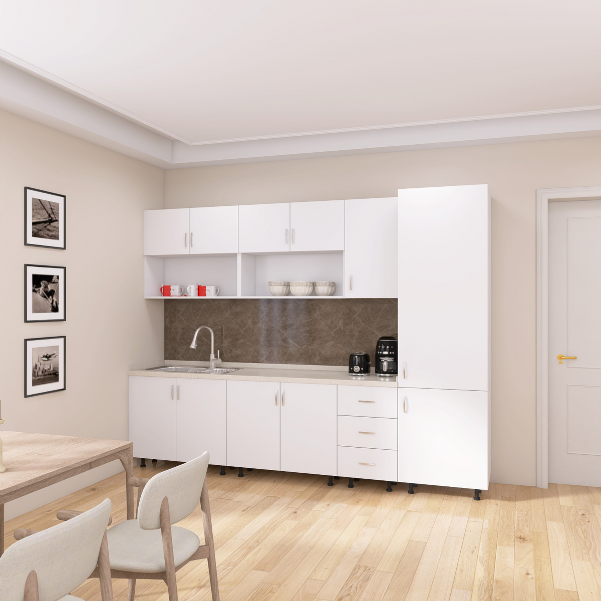Bucatarie Modulara CORA 260 cm, Material PAL 18mm, Culoare ALB - imagine 2