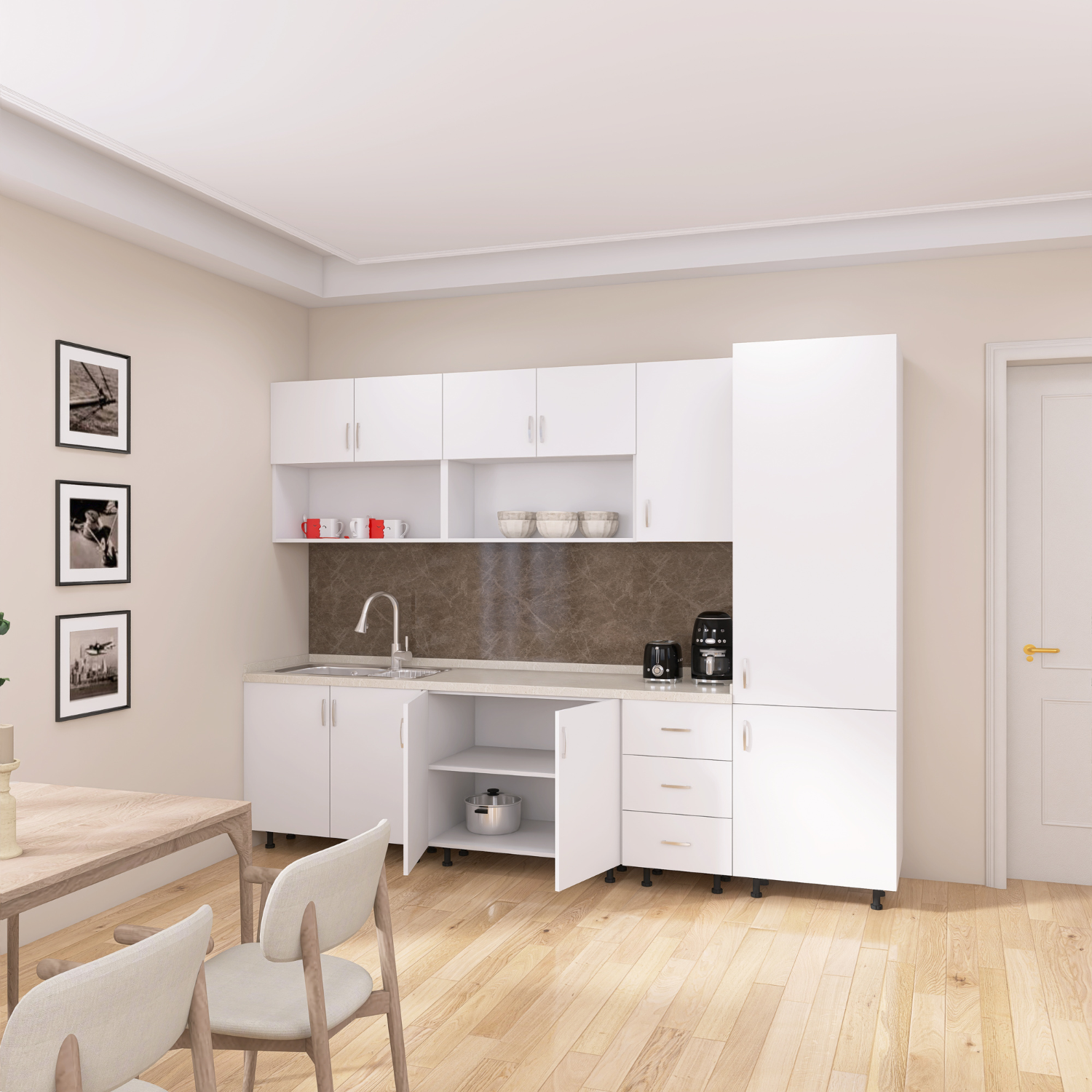 Bucatarie Modulara CORA 260 cm, Material PAL 18mm, Culoare ALB - imagine 5