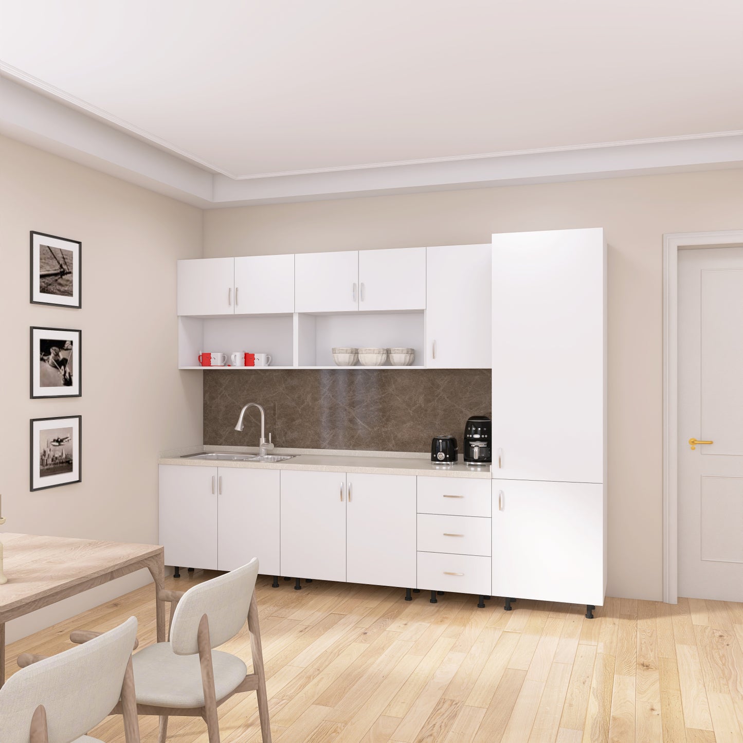 Bucatarie Modulara CORA 260 cm, Material PAL 18mm, Culoare ALB - imagine 4