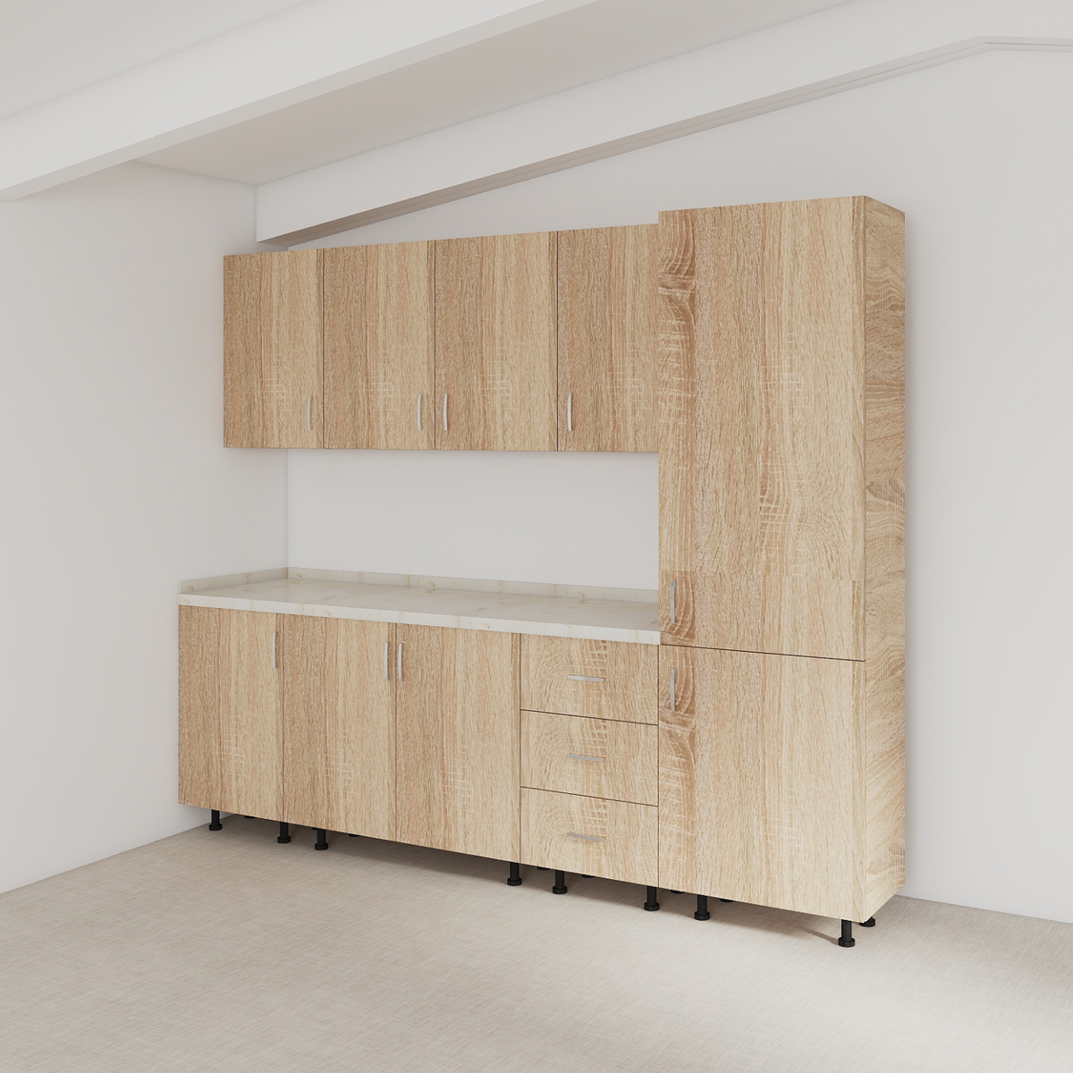Bucatarie Modulara Mondo 220cm,Picioare Reglabile, Material Pal 18mm, Culoare SONOMA - imagine 5