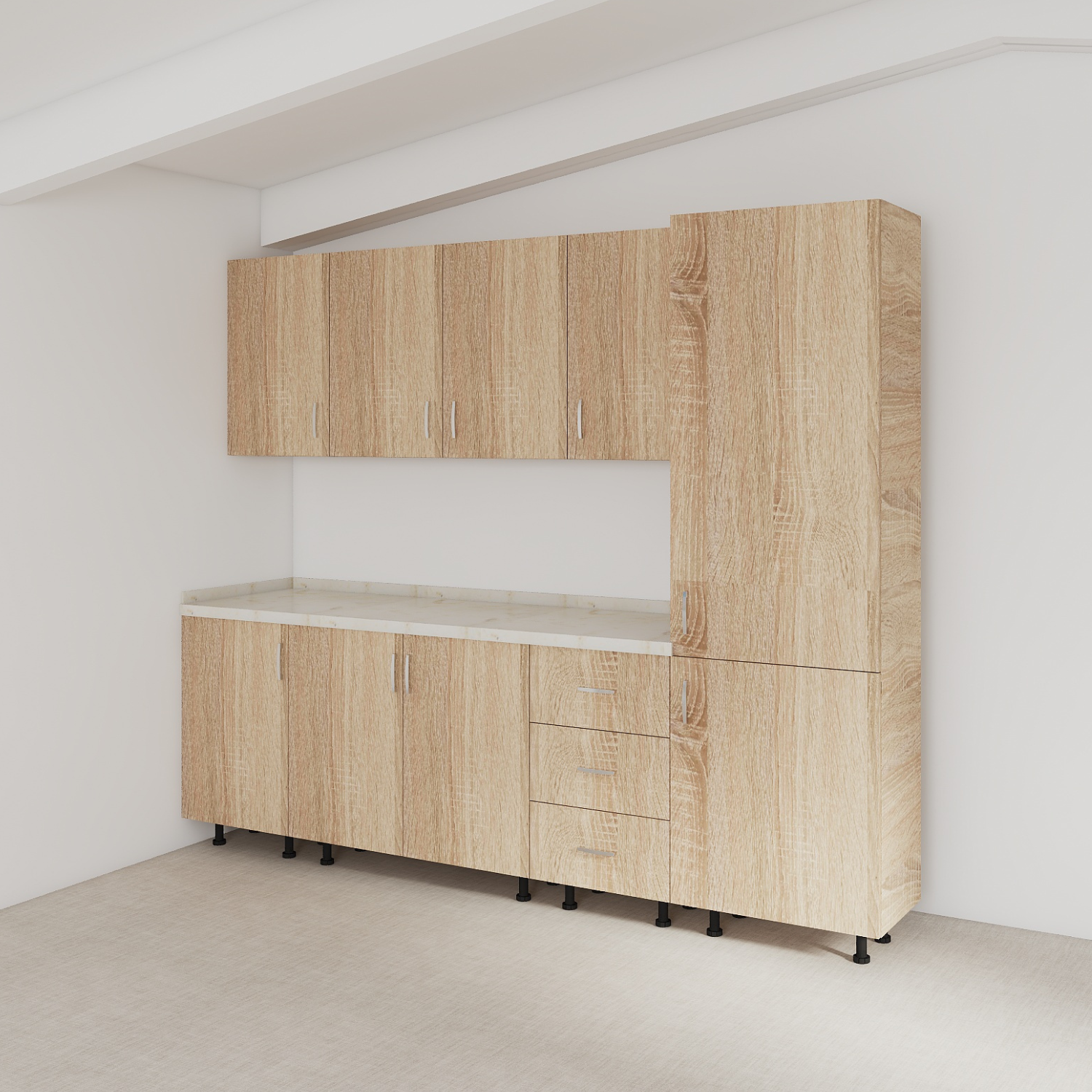 Bucatarie Modulara Mondo 220cm,Picioare Reglabile, Material Pal 18mm, Culoare SONOMA - imagine 5