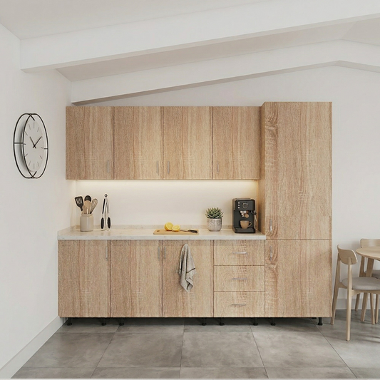 Bucatarie Modulara Mondo 220cm,Picioare Reglabile, Material Pal 18mm, Culoare SONOMA