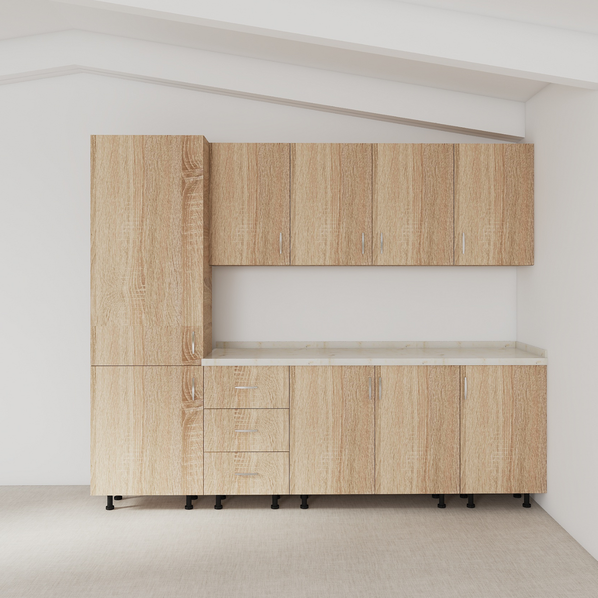 Bucatarie Modulara Mondo 220cm,Picioare Reglabile, Material Pal 18mm, Culoare SONOMA - imagine 2