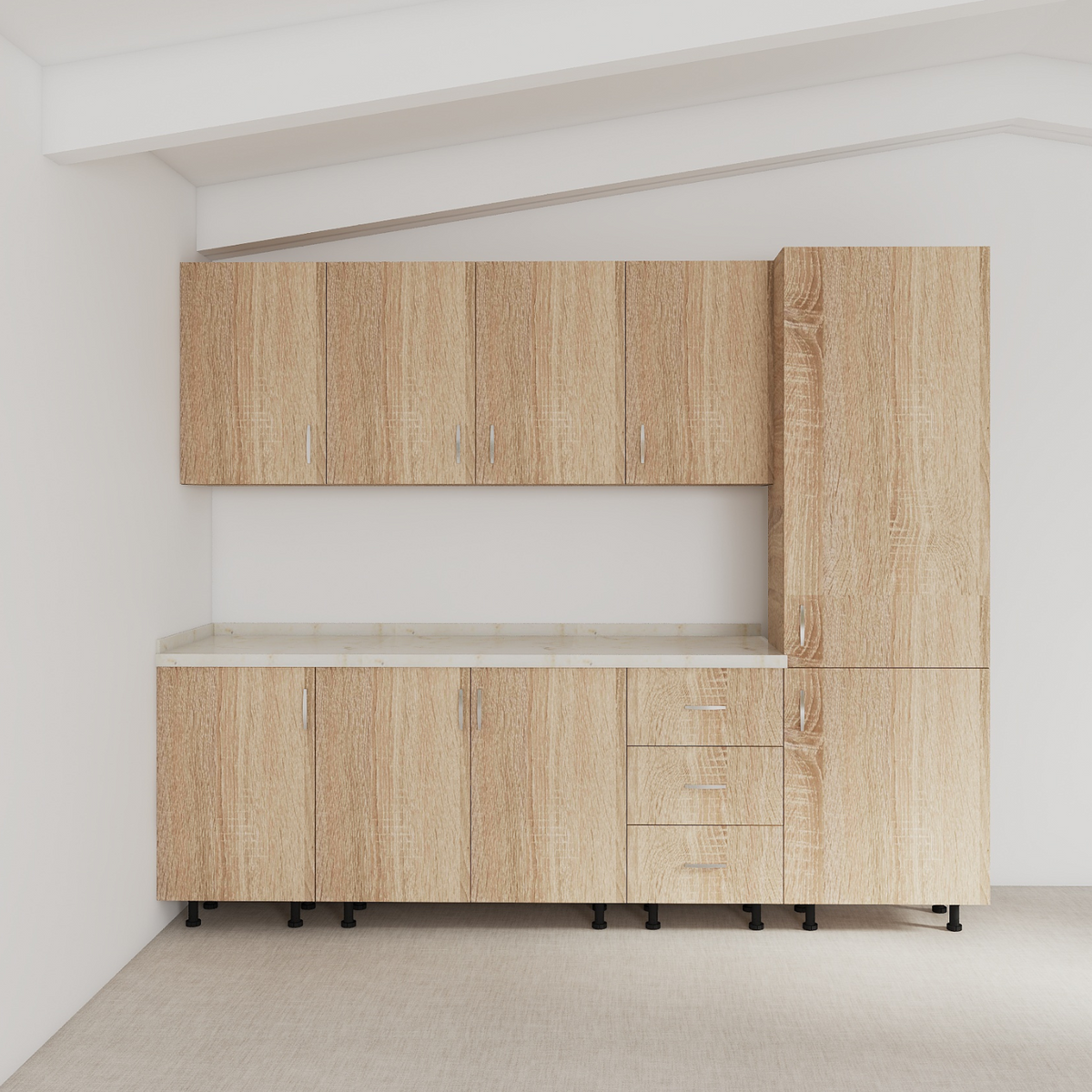 Bucatarie Modulara Mondo 220cm,Picioare Reglabile, Material Pal 18mm, Culoare SONOMA - imagine 3