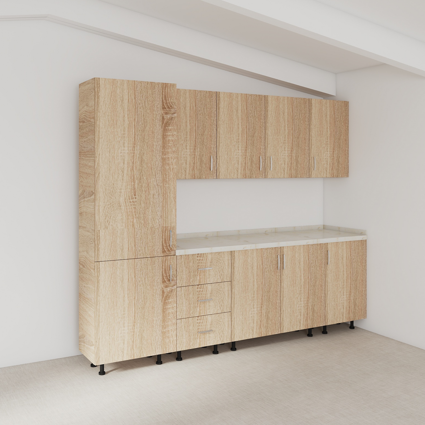 Bucatarie Modulara Mondo 220cm,Picioare Reglabile, Material Pal 18mm, Culoare SONOMA - imagine 4