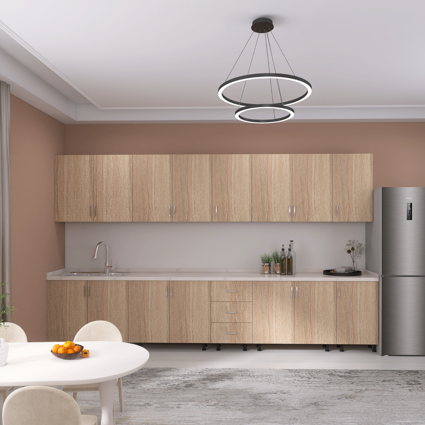 Bucatarie Modulara Mondo 300 cm, Picioare Reglabile, Material Pal 18mm, Culoare  STEJAR SONOMA