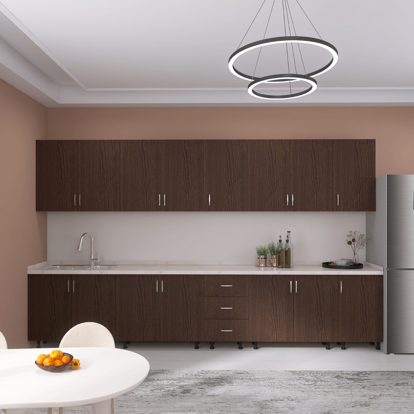Bucatarie Modulara Mondo 300 cm, Picioare Reglabile, Material Pal 18mm, Culoare WENGE