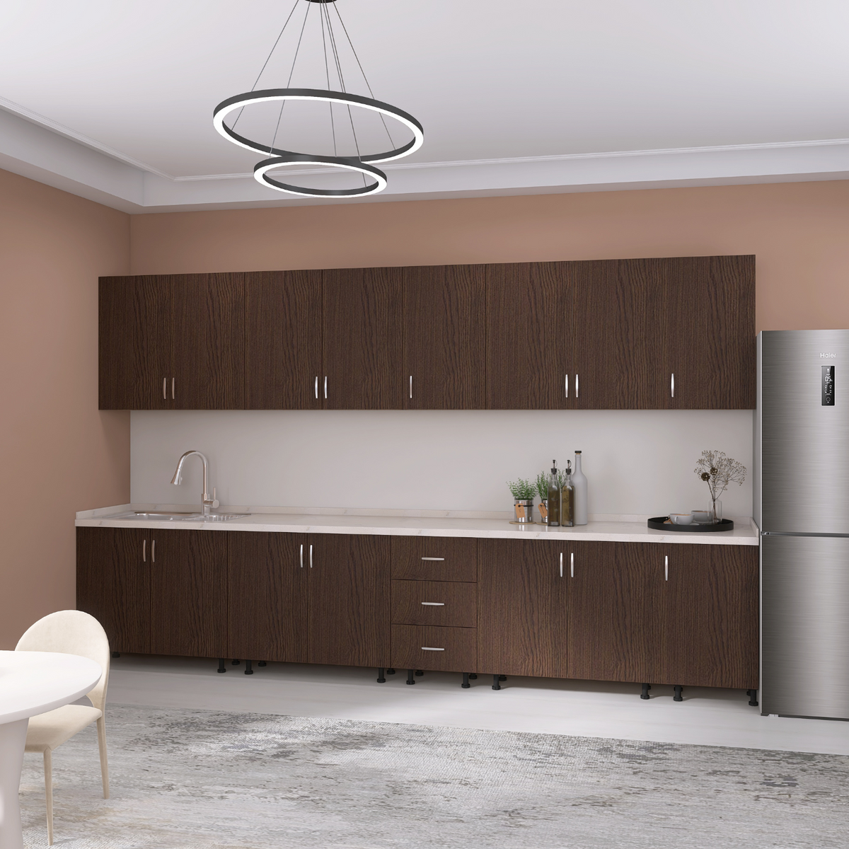 Bucatarie Modulara Mondo 300 cm, Picioare Reglabile, Material Pal 18mm, Culoare WENGE - imagine 2