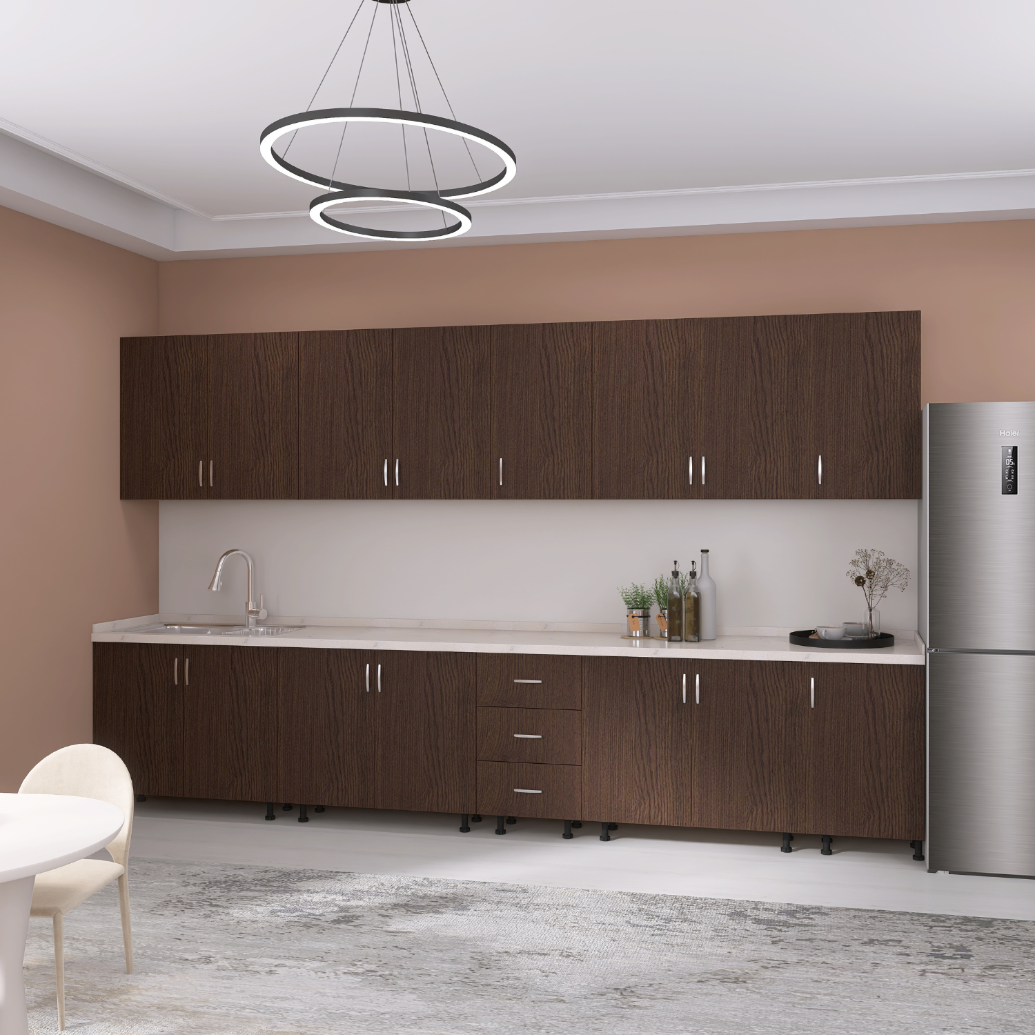 Bucatarie Modulara Mondo 300 cm, Picioare Reglabile, Material Pal 18mm, Culoare WENGE - imagine 2