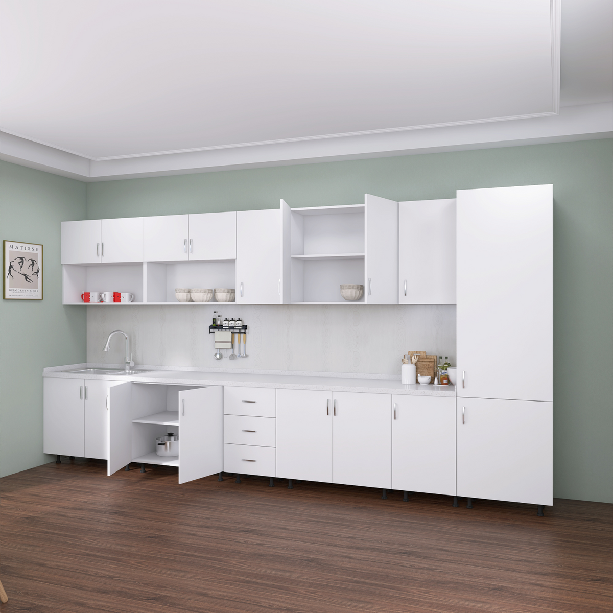 Bucatarie Modulara Mondo 360cm, Material Pal 18mm, Culoare Alb - imagine 4