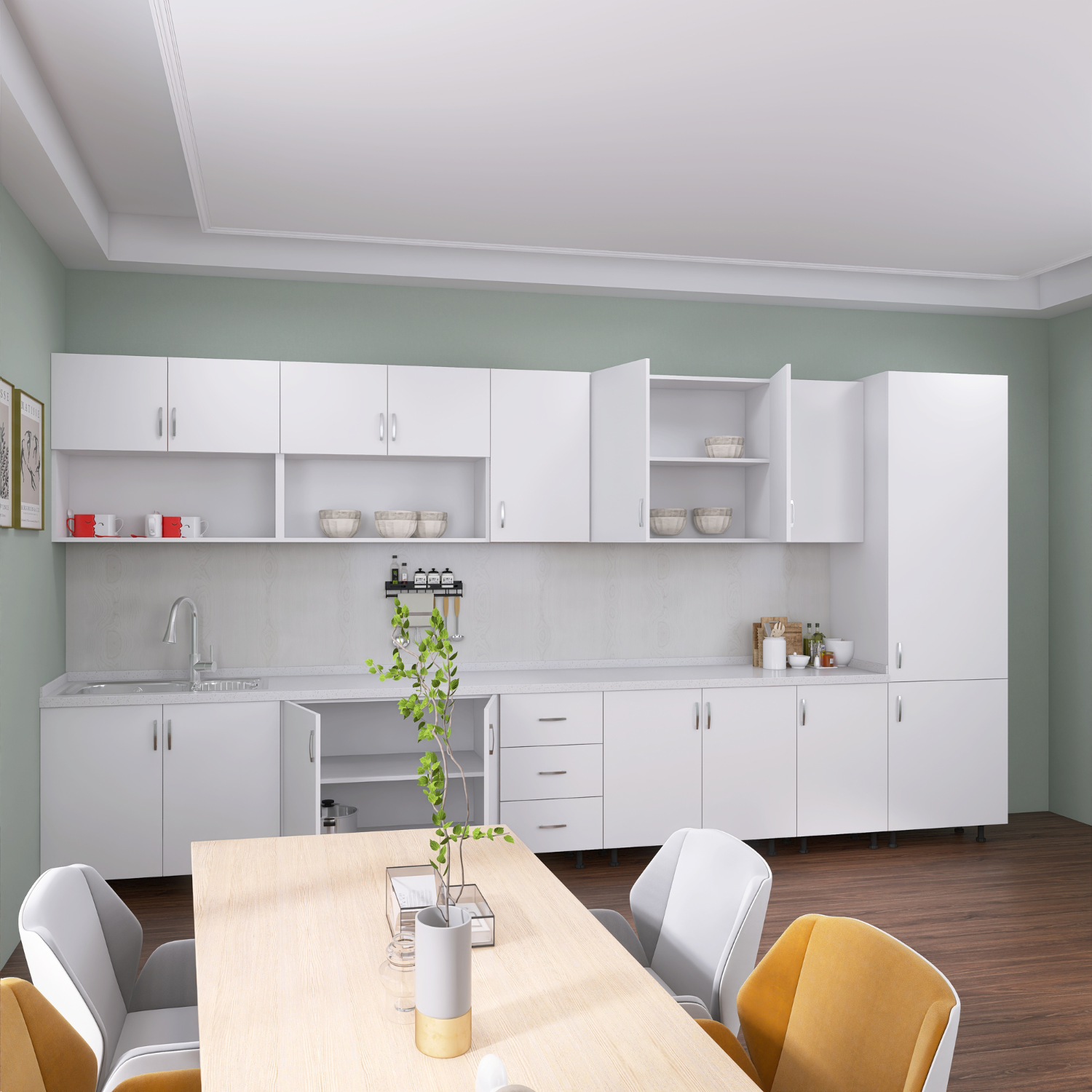 Bucatarie Modulara Mondo 360cm, Material Pal 18mm, Culoare Alb