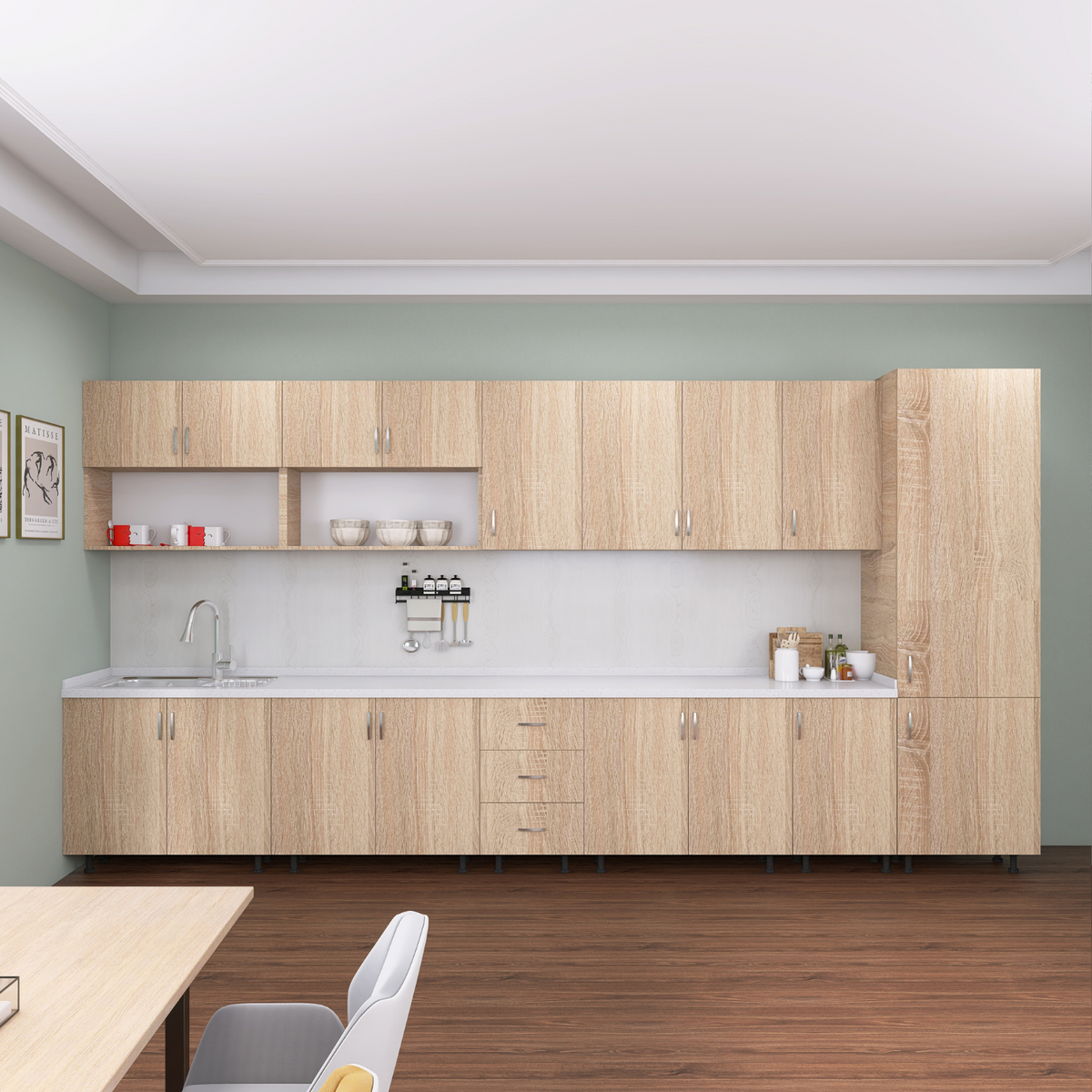 Bucatarie Modulara Mondo 360cm, Material Pal 18mm, Culoare Stejar Sonoma