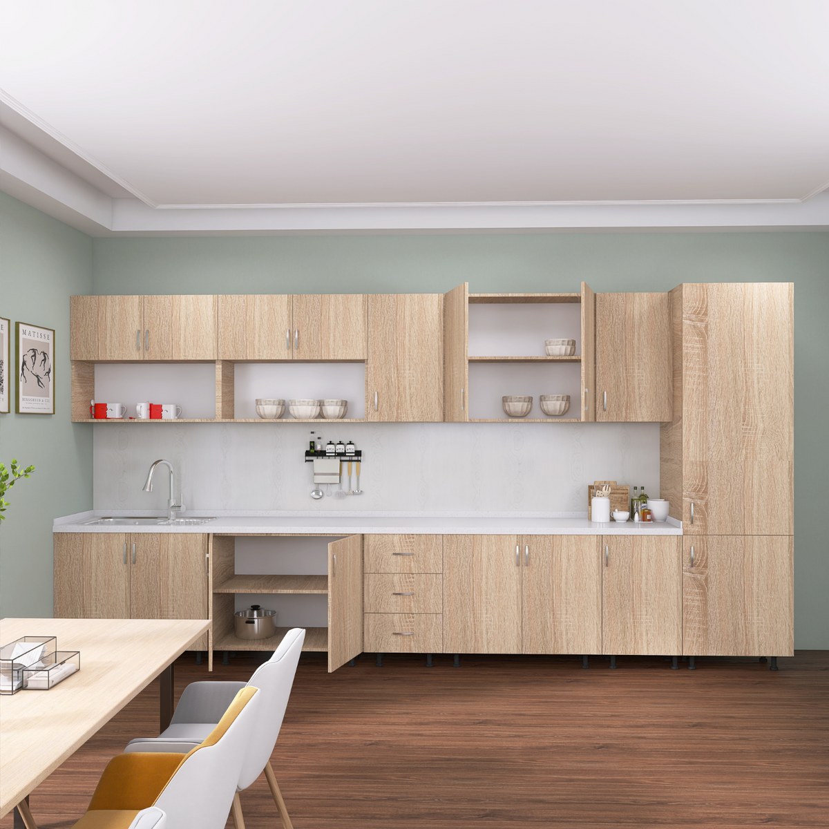 Bucatarie Modulara Mondo 360cm, Material Pal 18mm, Culoare Stejar Sonoma - imagine 4