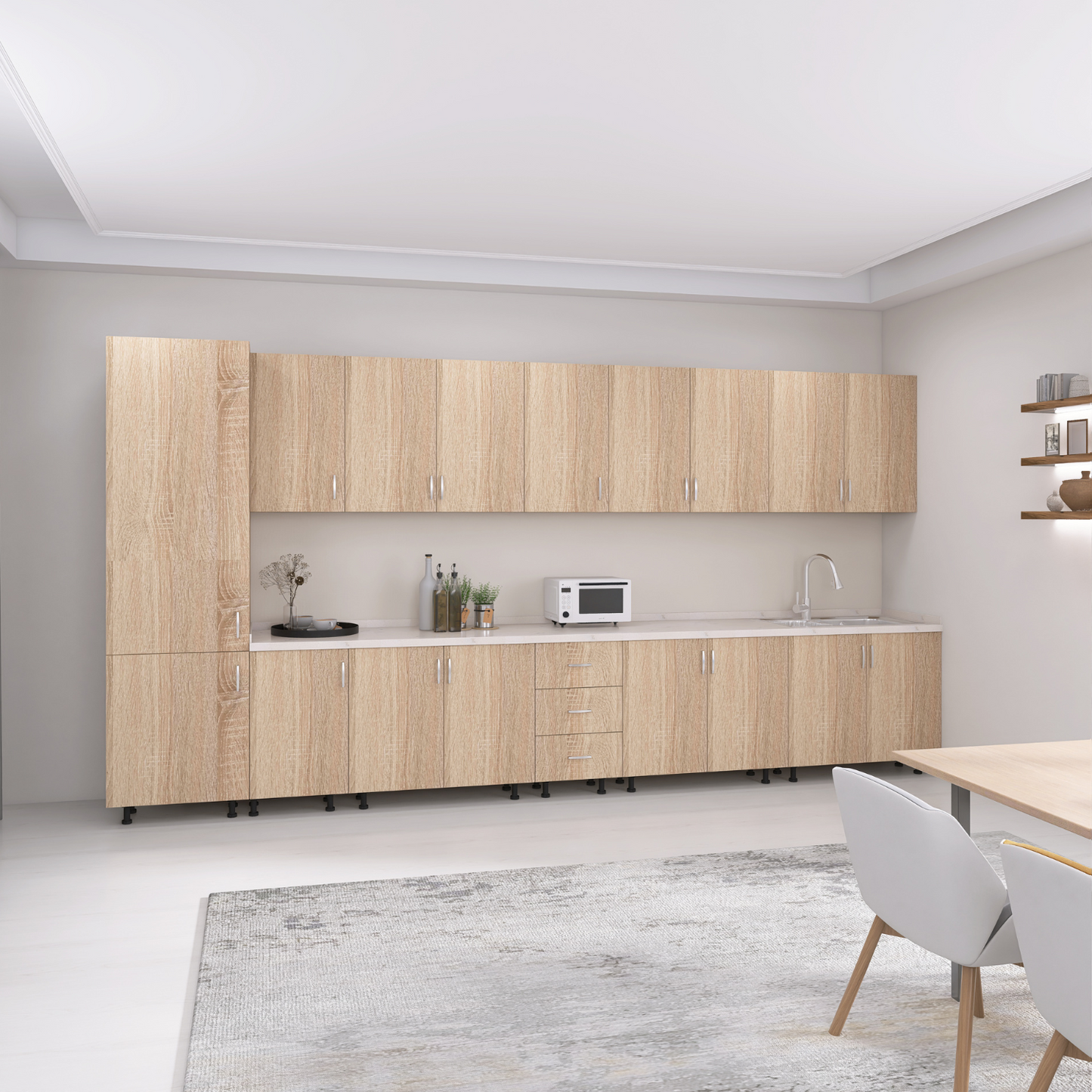 Bucatarie Modulara Mondo 380cm,Picioare Reglabile, Material Pal 18mm, Culoare Stejar Sonoma