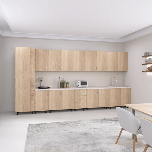Bucatarie Modulara Mondo 380cm,Picioare Reglabile, Material Pal 18mm, Culoare Stejar Sonoma