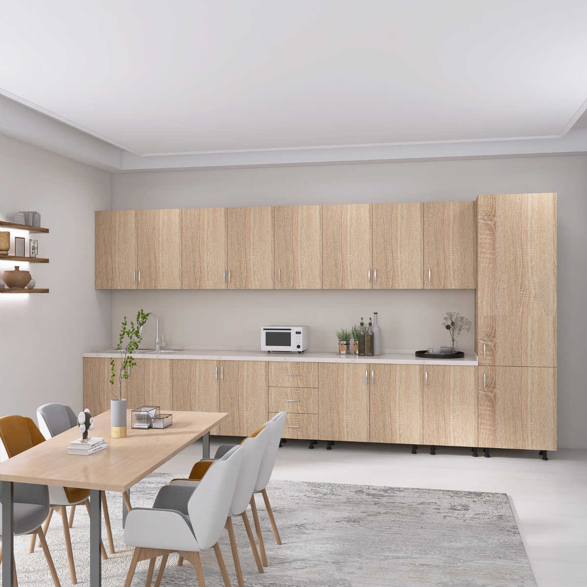 Bucatarie Modulara Mondo 380cm,Picioare Reglabile, Material Pal 18mm, Culoare Stejar Sonoma - imagine 4