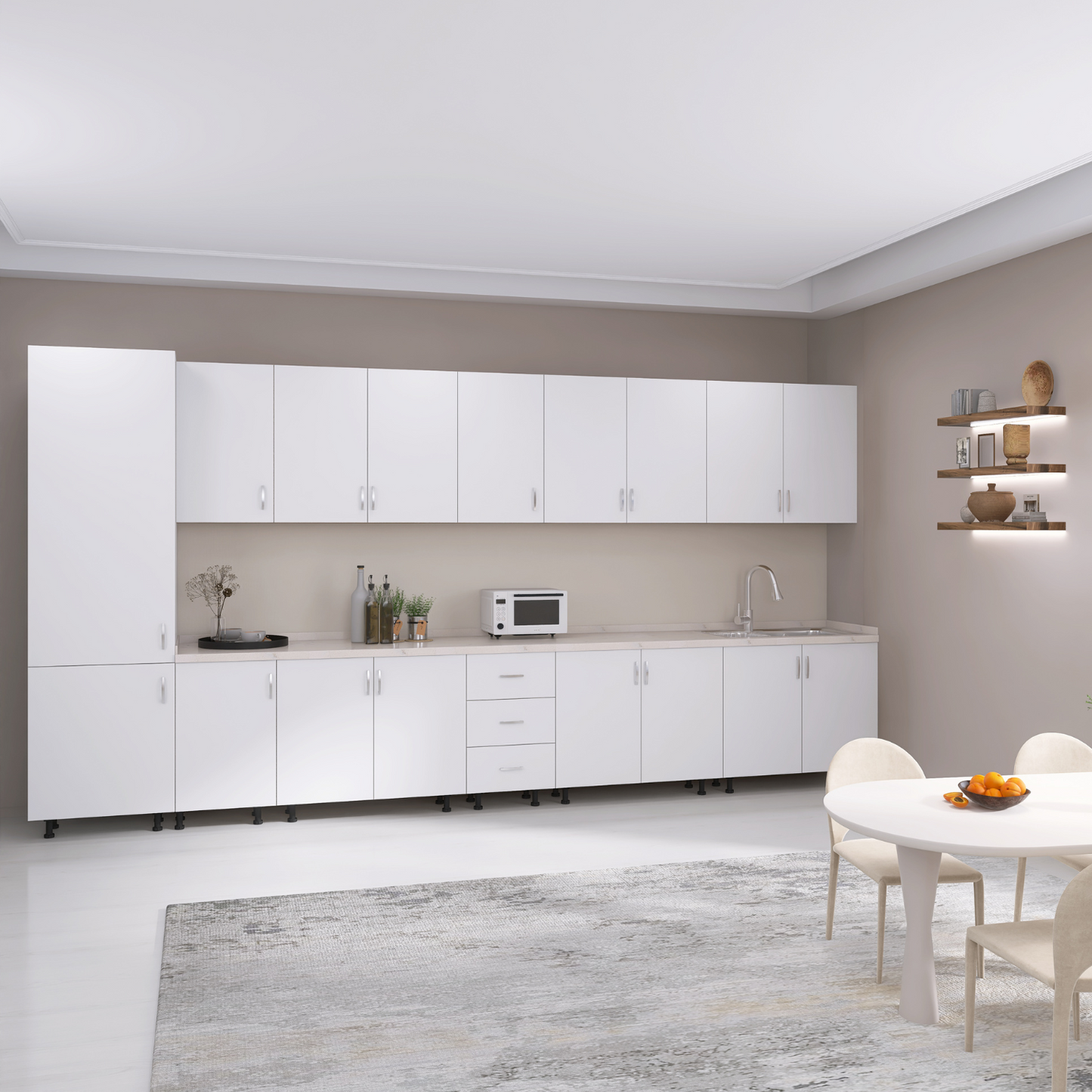 Bucatarie Modulara Mondo 380cm,Picioare Reglabile, Material Pal 18mm, Culoare Alb - imagine 4