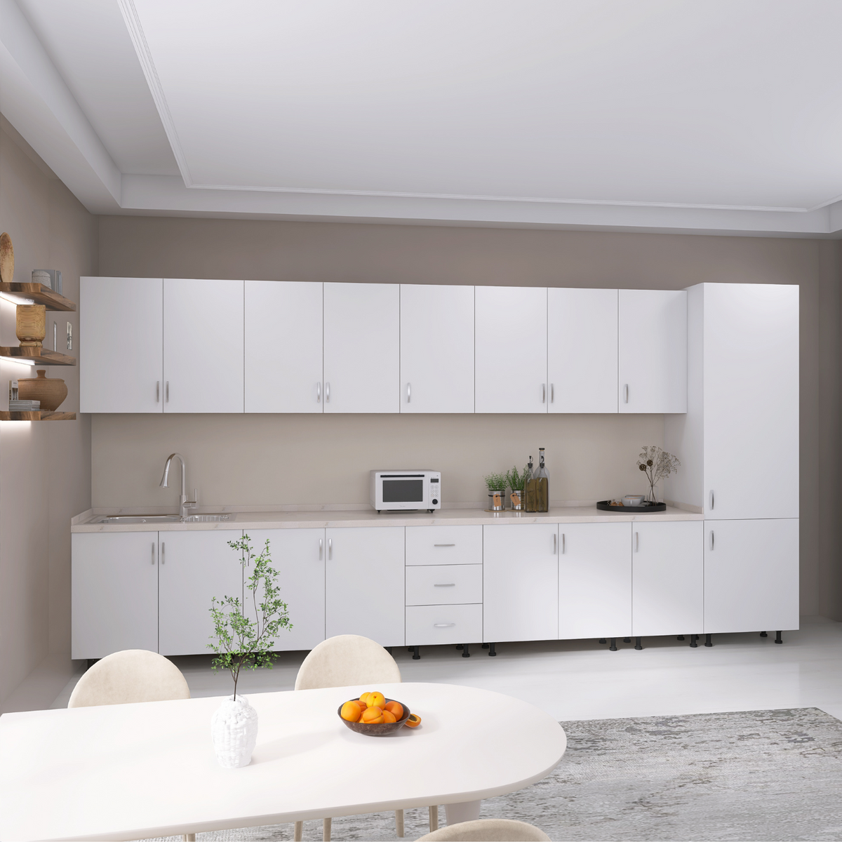 Bucatarie Modulara Mondo 380cm,Picioare Reglabile, Material Pal 18mm, Culoare Alb - imagine 3