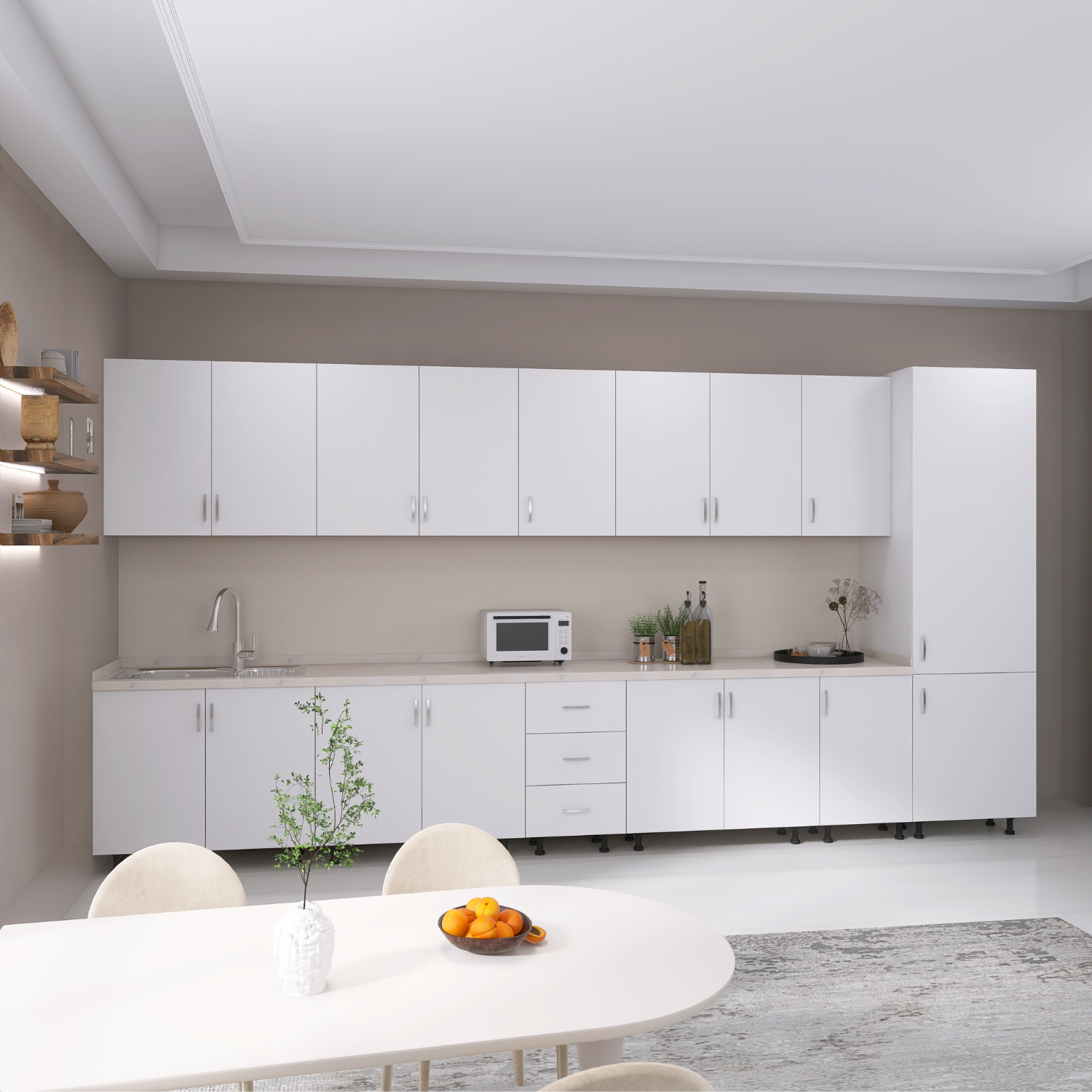Bucatarie Modulara Mondo 380cm,Picioare Reglabile, Material Pal 18mm, Culoare Alb - imagine 3