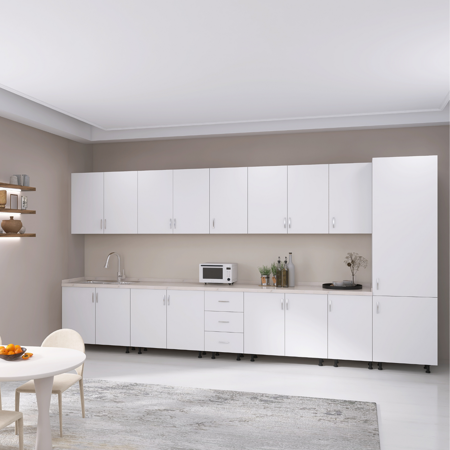 Bucatarie Modulara Mondo 380cm,Picioare Reglabile, Material Pal 18mm, Culoare Alb