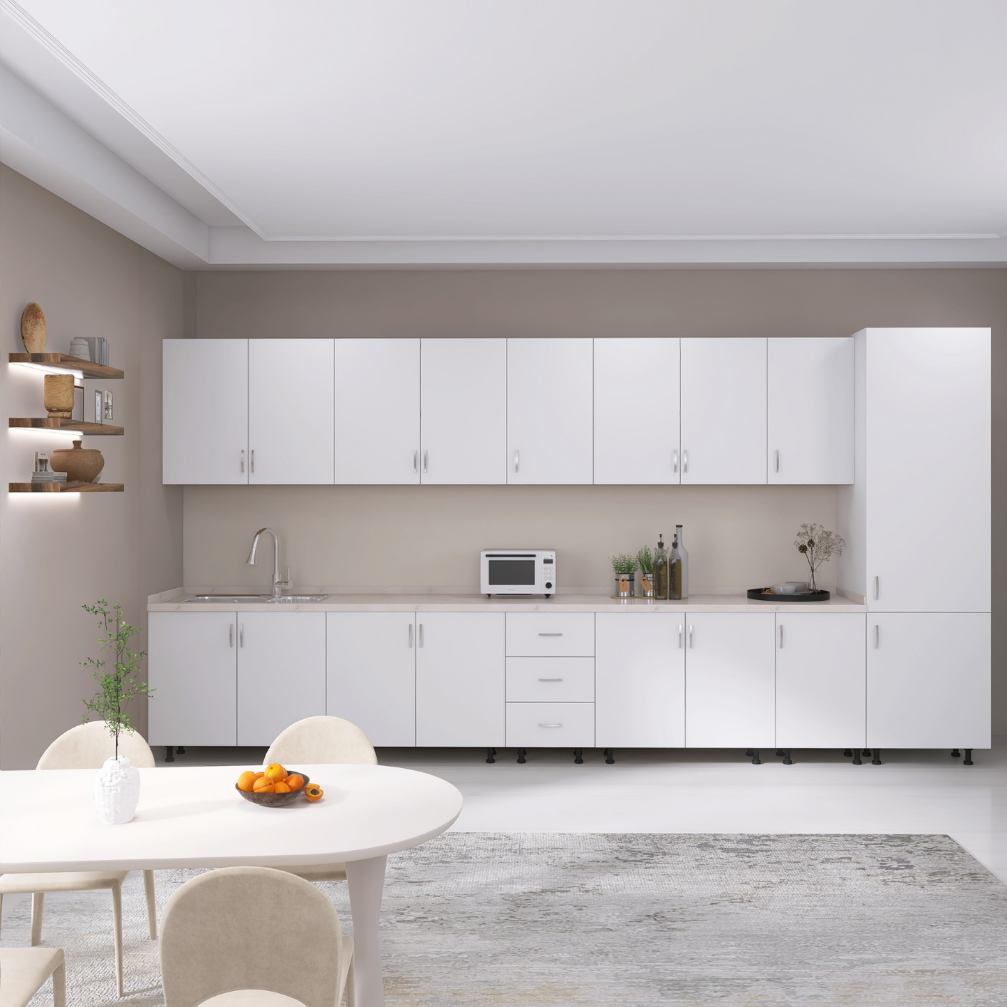 Bucatarie Modulara Mondo 380cm,Picioare Reglabile, Material Pal 18mm, Culoare Alb - imagine 2