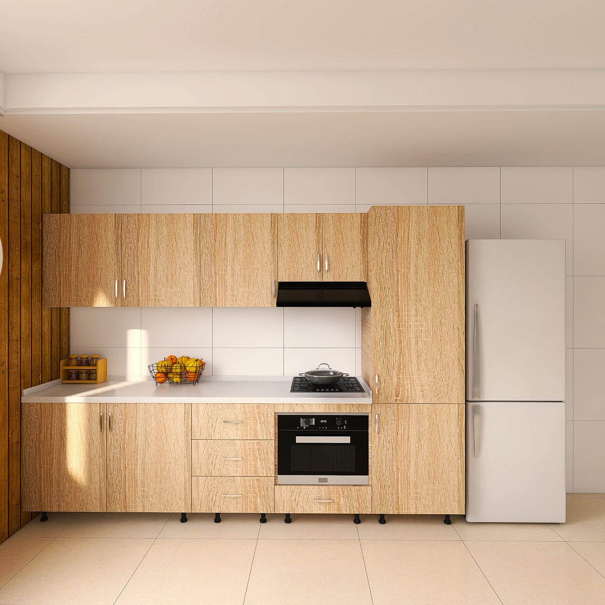 Bucatarie RIMINI 240 cm, Material PAL 18mm, Culoare Stejar Sonoma , Blat termorezistent 2.8cm